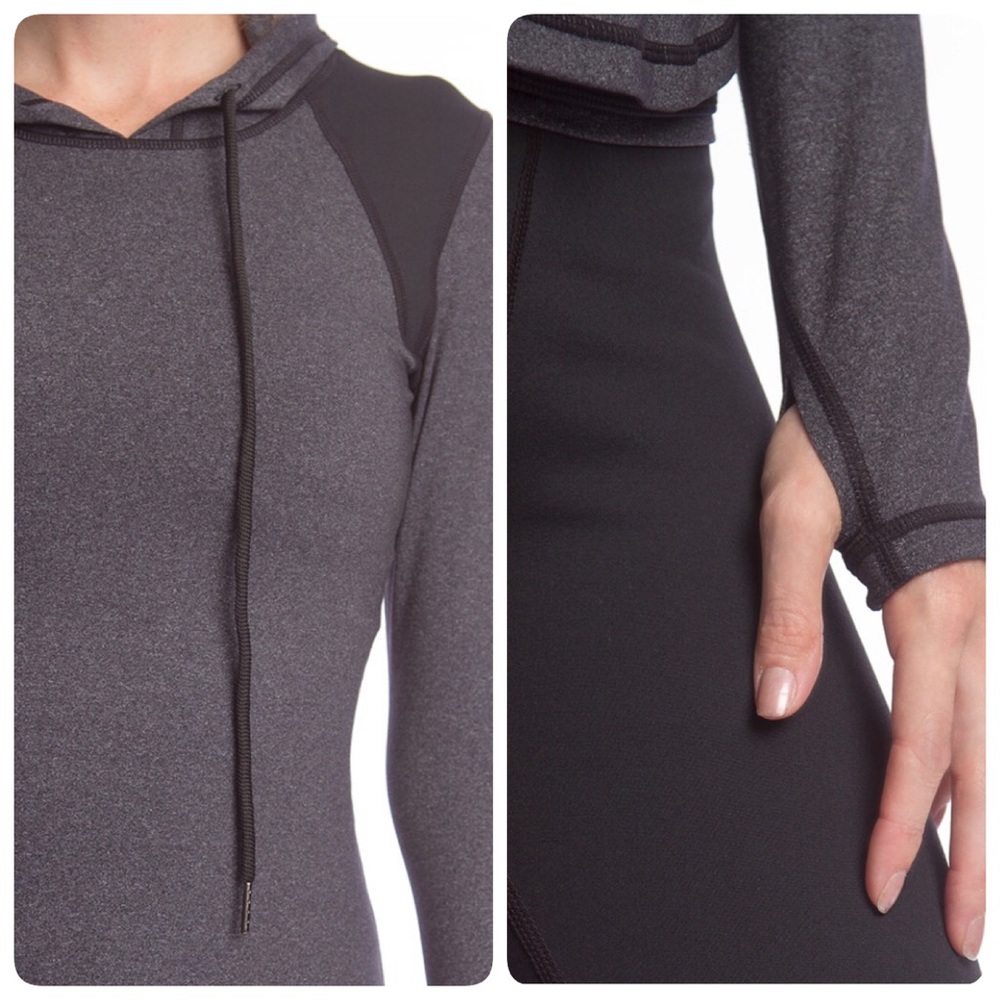 Gray and Black Color Block Workout Hoodie - Picture 4 of 4